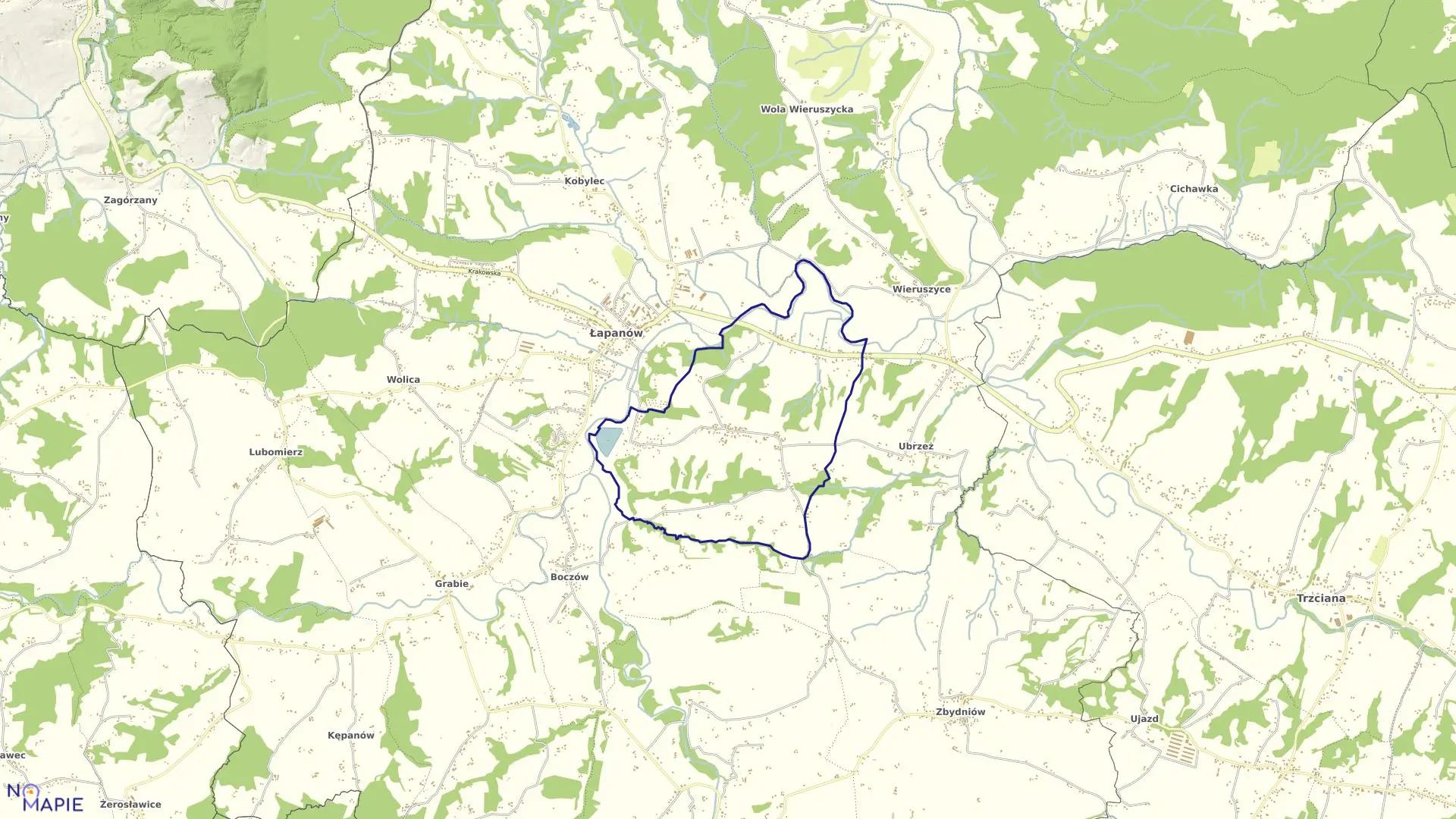 Mapa obrębu Brzezowa w gminie Łapanów