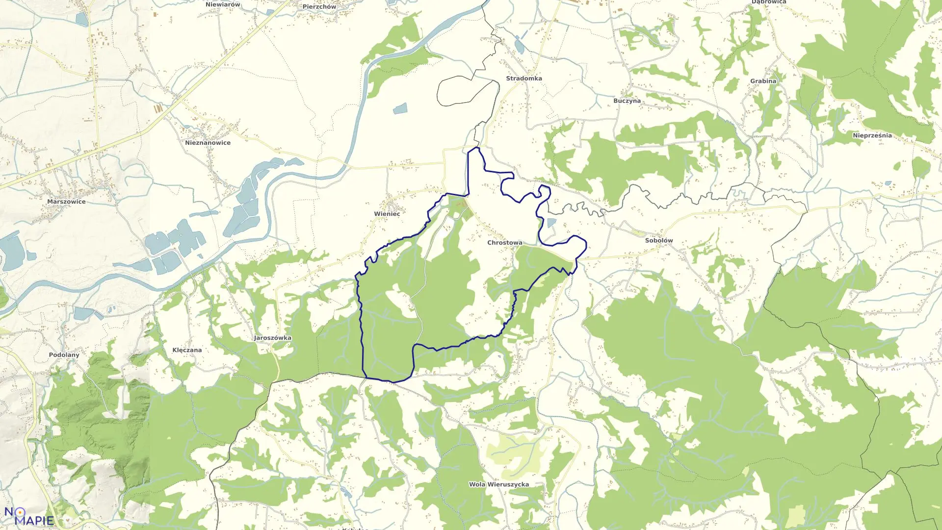Mapa obrębu Chrostowa w gminie Łapanów