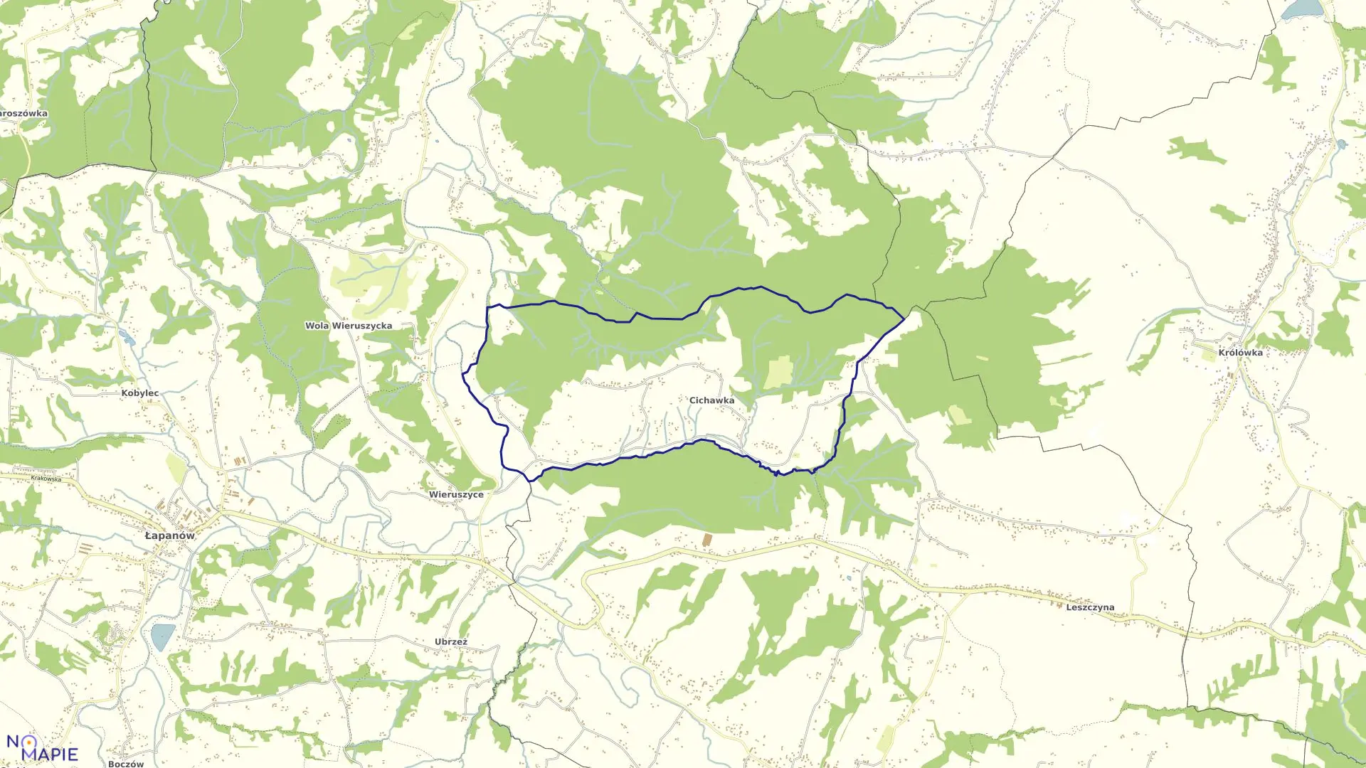 Mapa obrębu Cichawka w gminie Łapanów