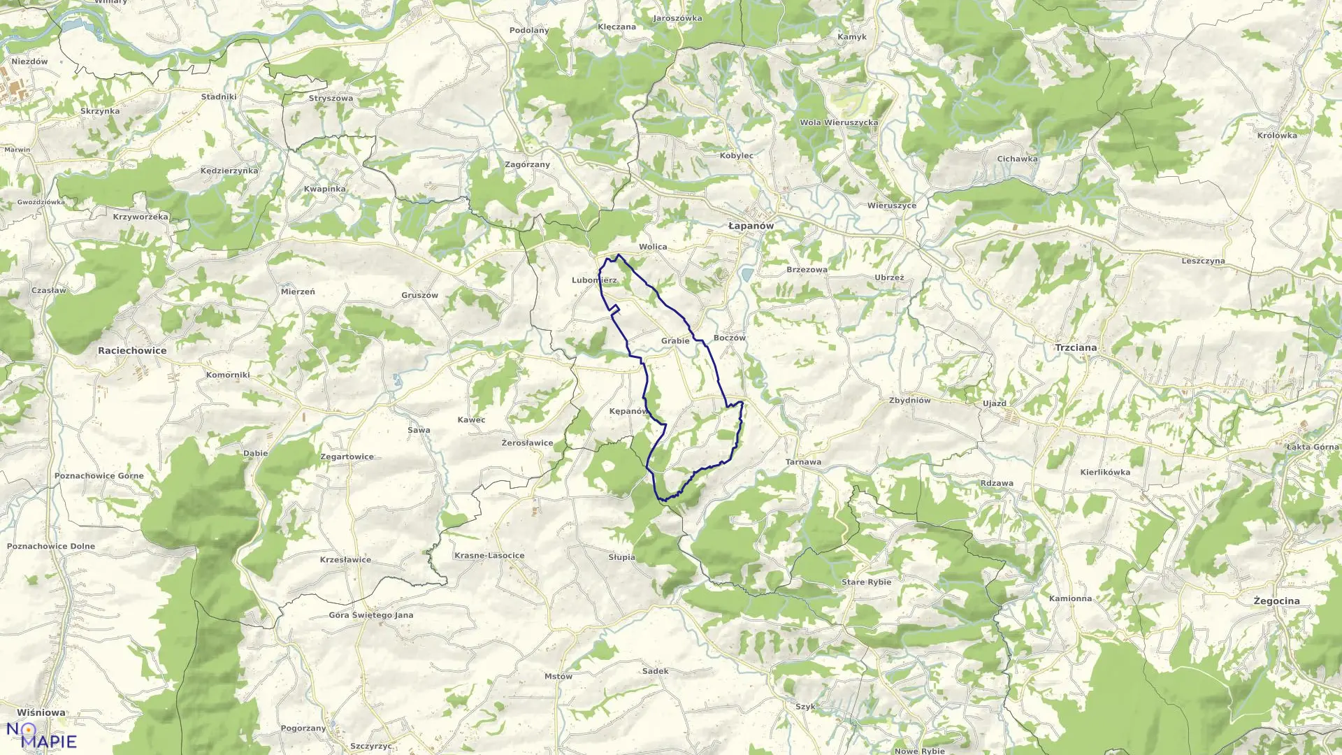 Mapa obrębu Grabie w gminie Łapanów
