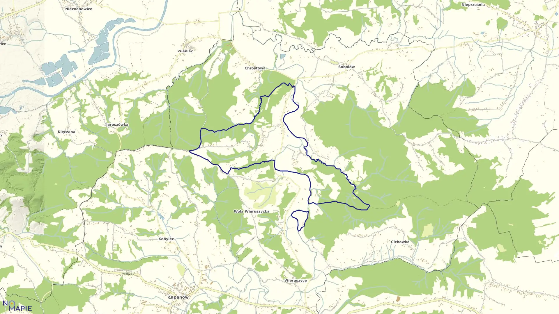 Mapa obrębu Kamyk w gminie Łapanów