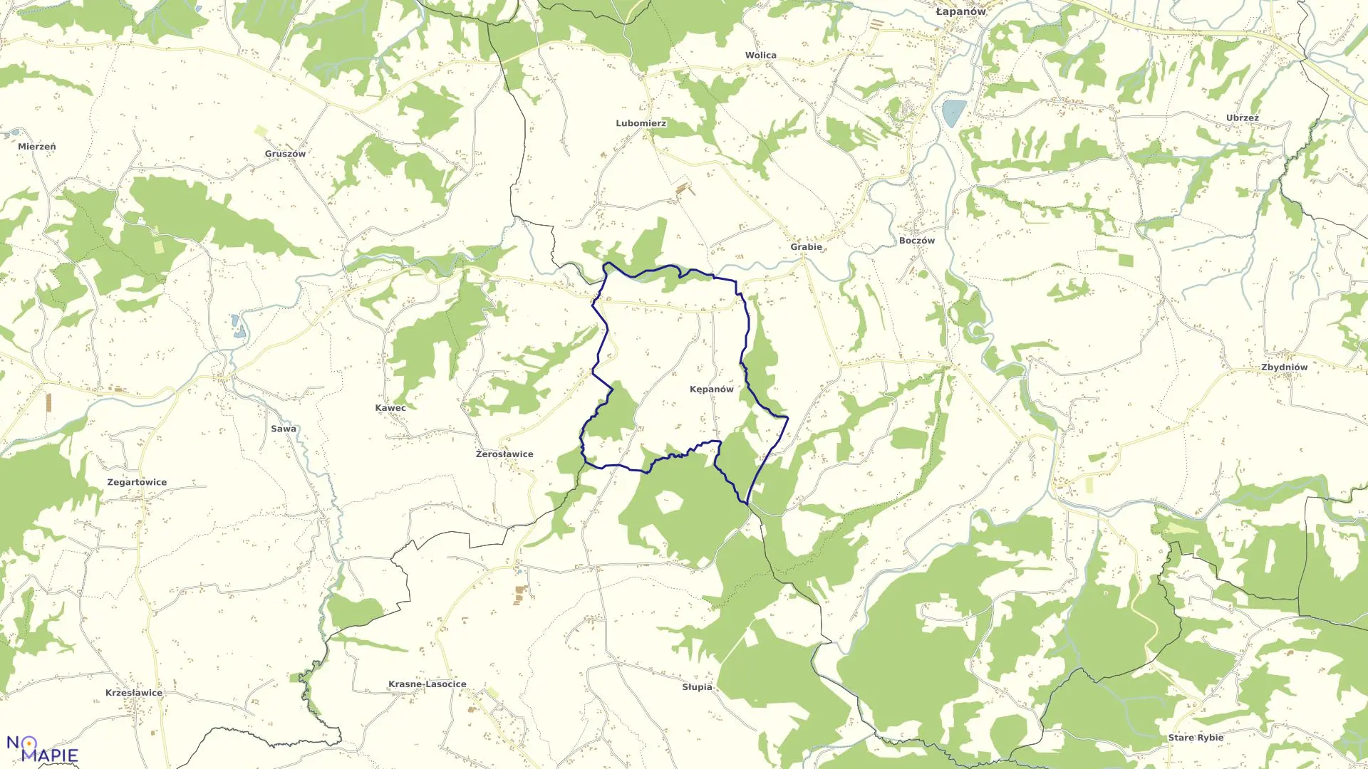 Mapa obrębu Kępanów w gminie Łapanów