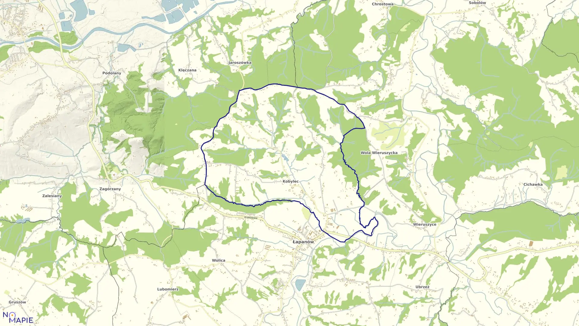Mapa obrębu Kobylec w gminie Łapanów