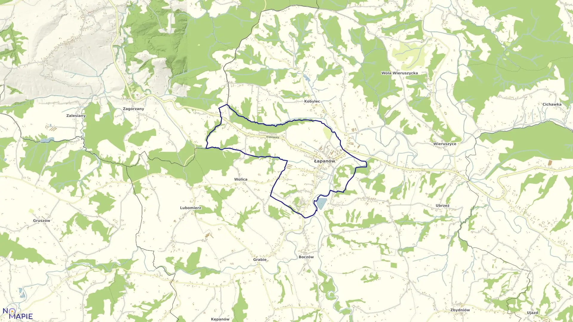 Mapa obrębu Łapanów w gminie Łapanów