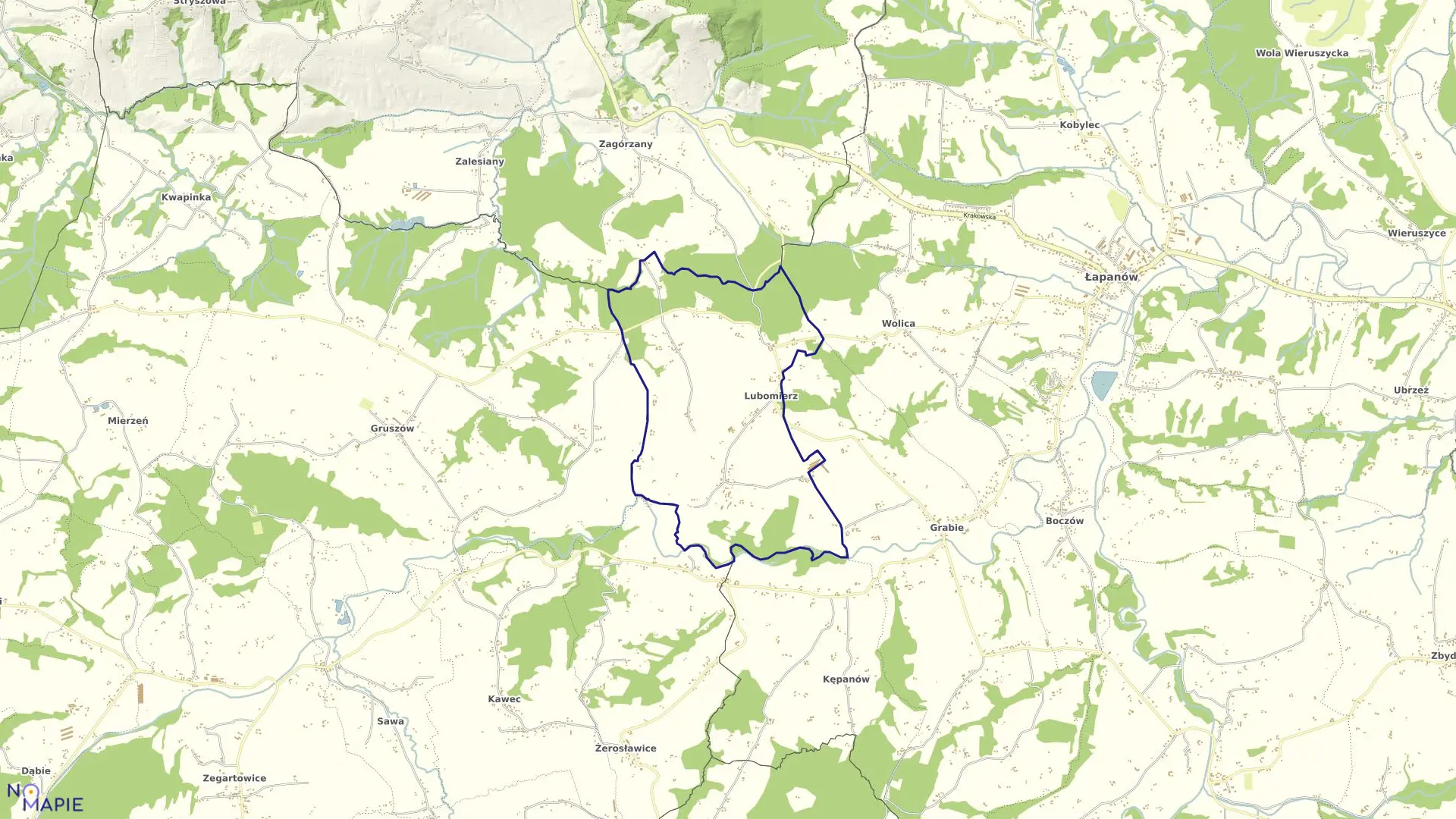 Mapa obrębu Lubomierz w gminie Łapanów