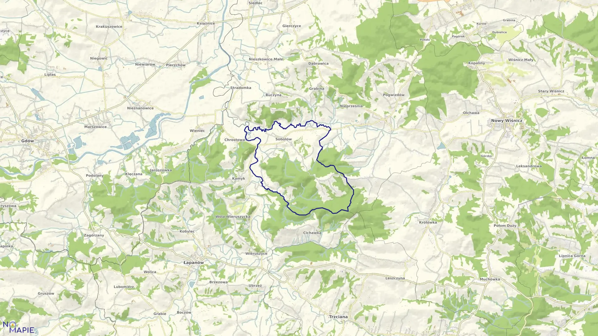 Mapa obrębu Sobolów w gminie Łapanów