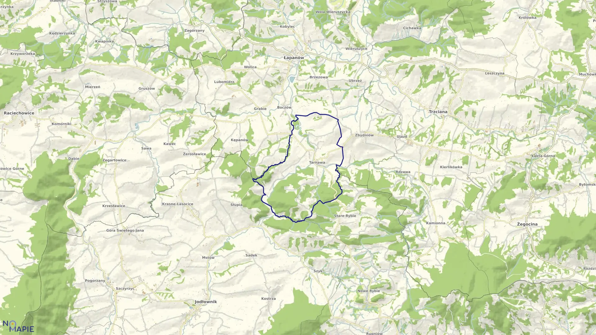 Mapa obrębu Tarnawa w gminie Łapanów