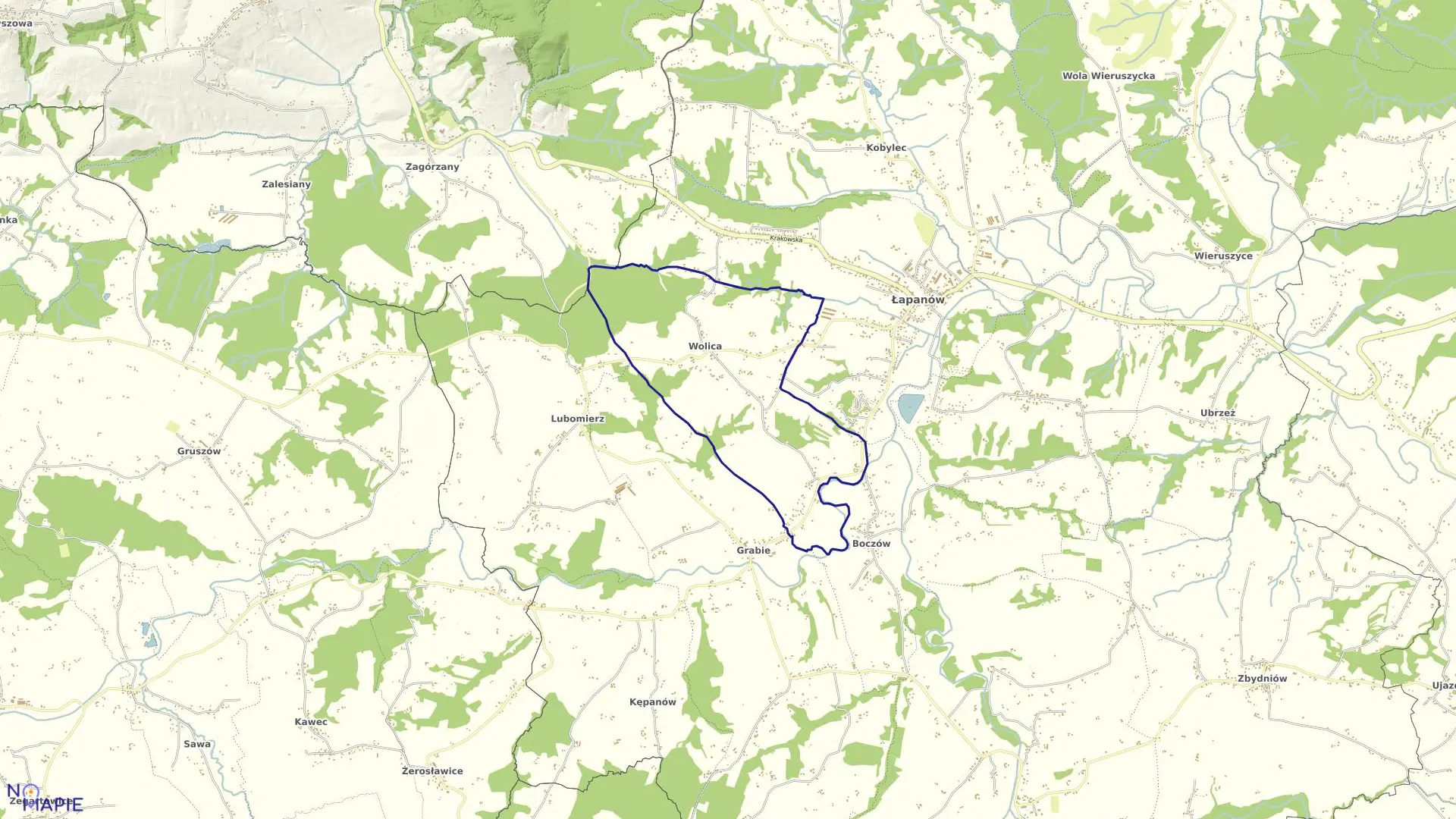 Mapa obrębu Wolica w gminie Łapanów